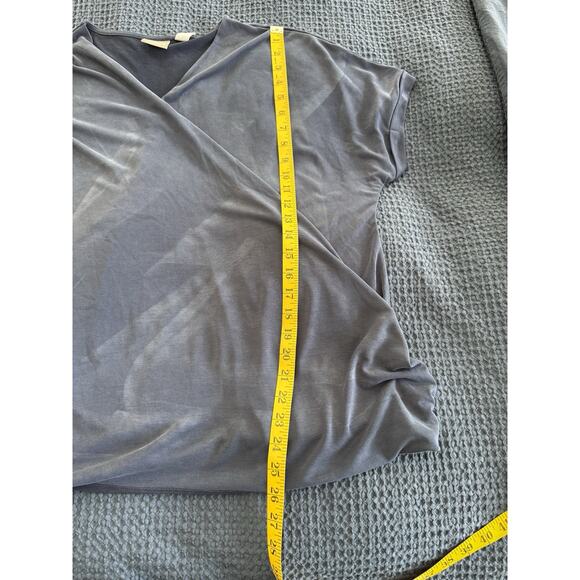 Chicos Mock Wrap Blouse Sueded Polyester Material Charcoal Blue Size 3 = XL 16 - Picture 5 of 6